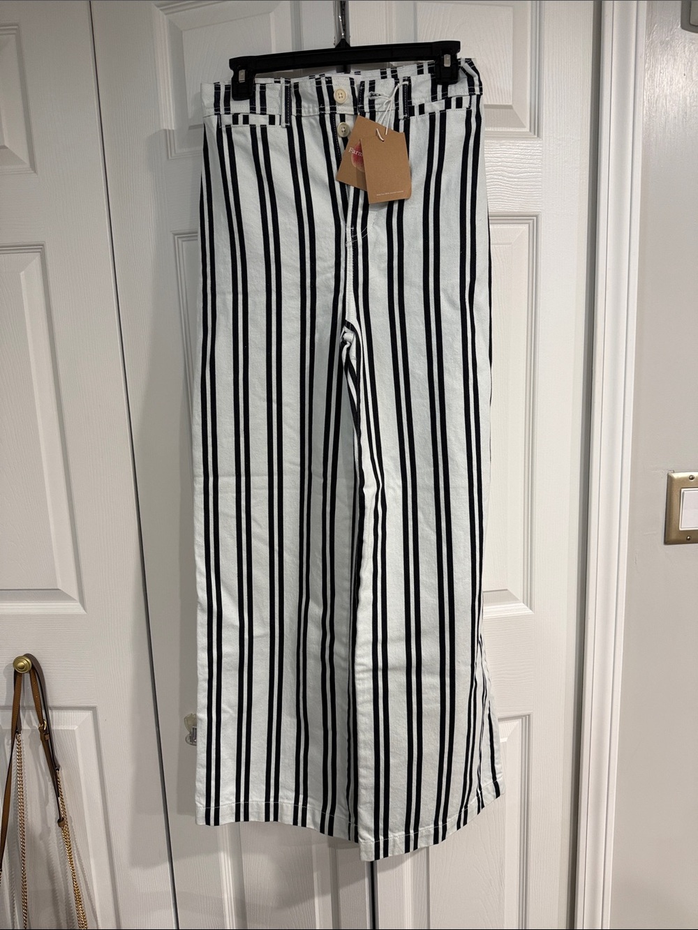 Reformation Black and White Vertical Stripe Wide-Leg Jeans